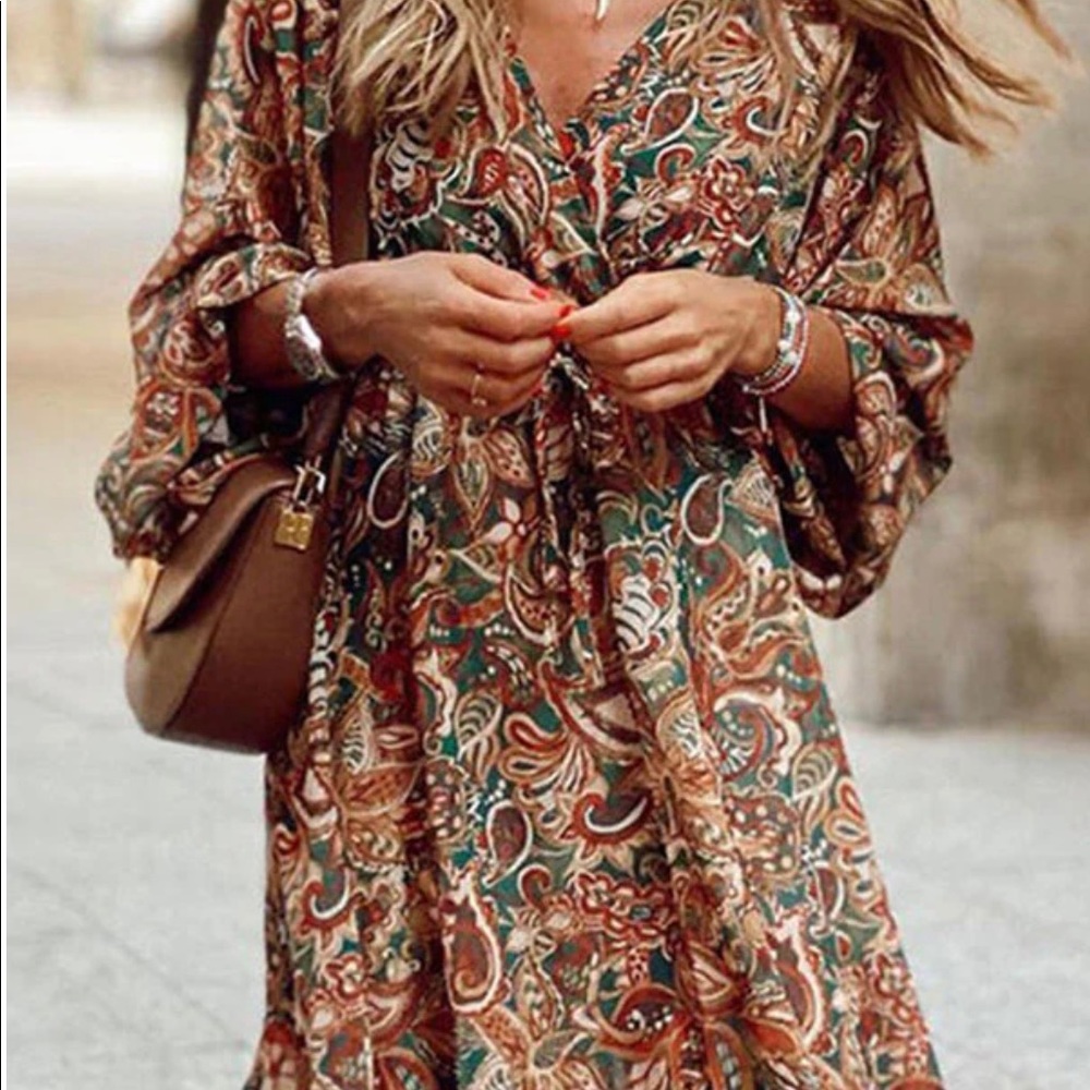 Women Floral V Neck Mini women Dress casual